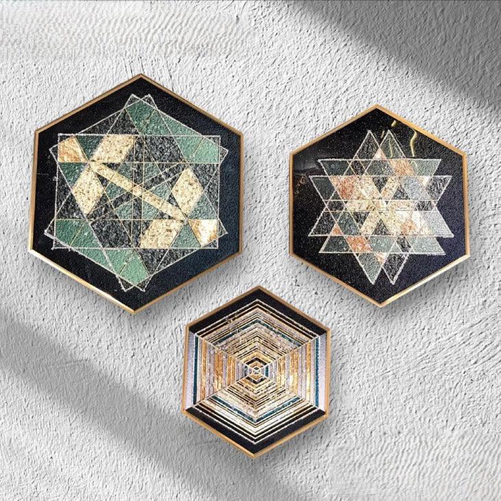 Modern Hexagonal Crystal Painting set of 3 - Style 15
